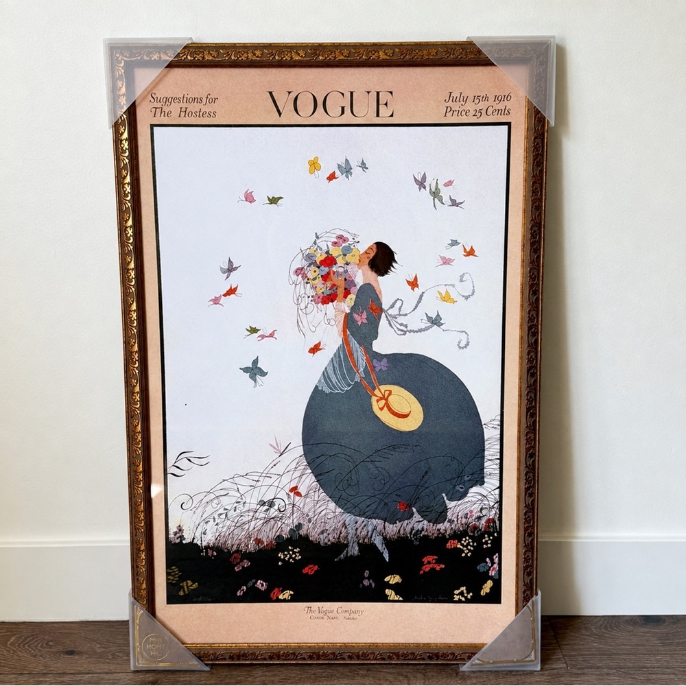 Vogue Floral Vintage 1916 Print Ornate Gold Frame 20x31 Wall Decor